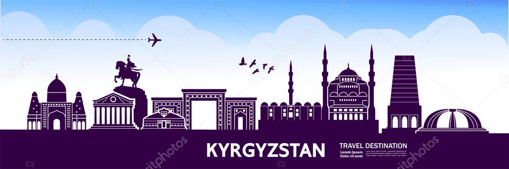 Kyrgyzstan travel destination vector illustration.