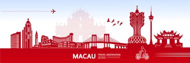 Macau seyahat hedef vektör çizim.