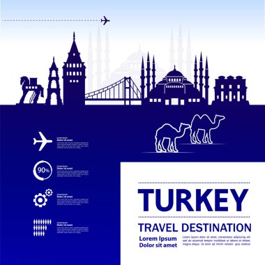 Türkiye'de seyahat hedef vektör çizim.