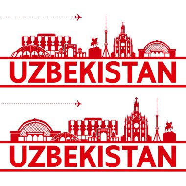 Özbekistan seyahat hedef vektör çizim.
