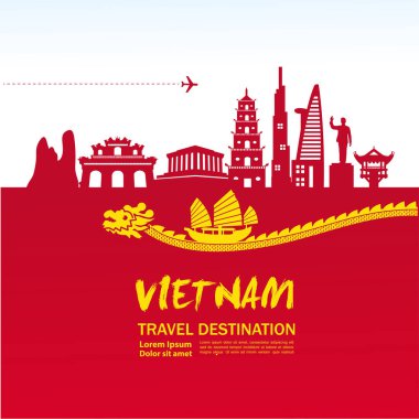 Vietnam seyahat hedef vektör illüstrasyon.