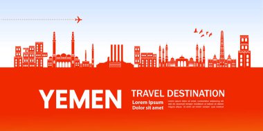 Yemen seyahat hedef vektör illüstrasyon.