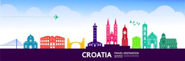 Hırvatistan seyahat hedef vektör illüstrasyon.