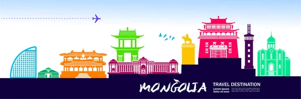 Mongolia Viaje Destino Vector Ilustración — Vector de stock