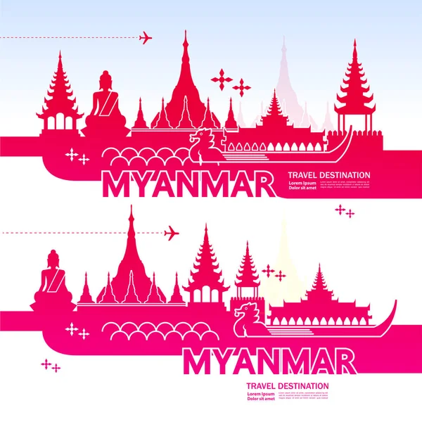Myanmar Viaje Destino Vector Ilustración — Vector de stock