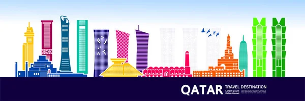 Qatar Viaje Destino Vector Ilustración — Archivo Imágenes Vectoriales