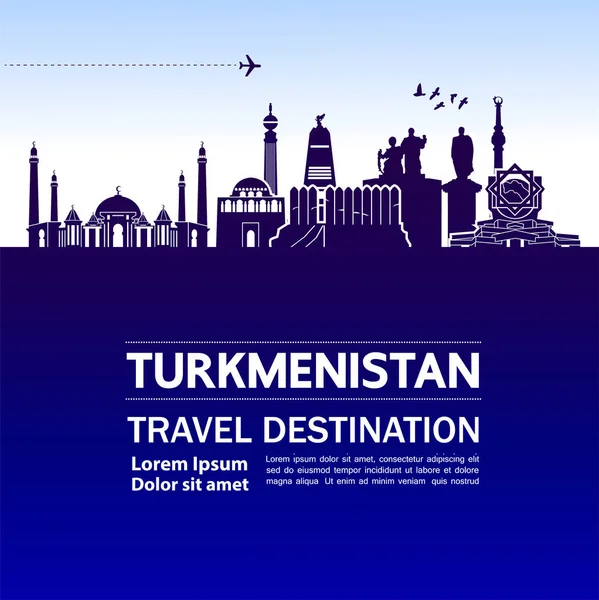 Turkmenistan Reizen Bestemming Vectorillustratie — Stockvector