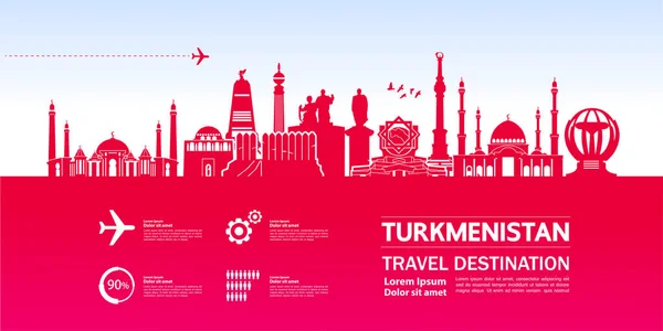 Turkmenistán Viaje Destino Vector Ilustración — Vector de stock