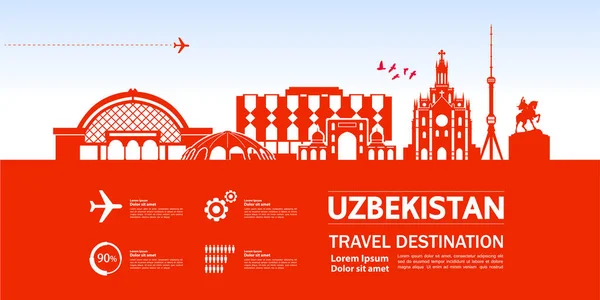 Uzbekistán Viaje Destino Vector Ilustración — Archivo Imágenes Vectoriales