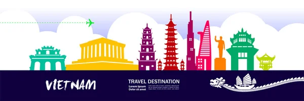 Vietnam Viaggio Destinazione Vettoriale Illustrazione — Vettoriale Stock