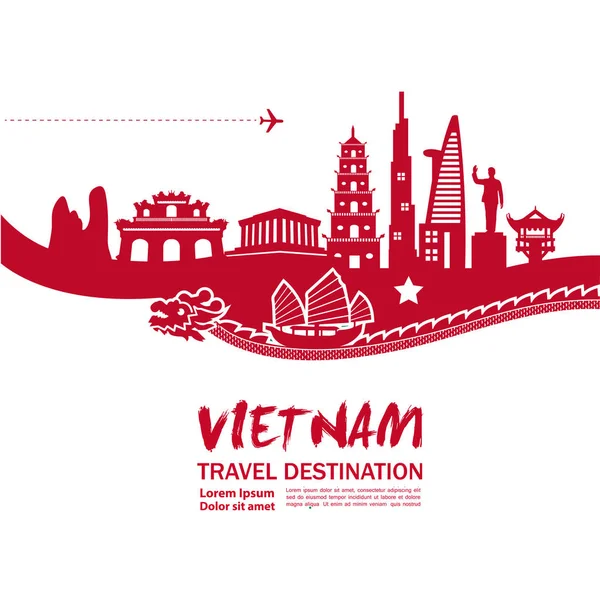 Vietnam Seyahat Hedef Vektör Illüstrasyon — Stok Vektör