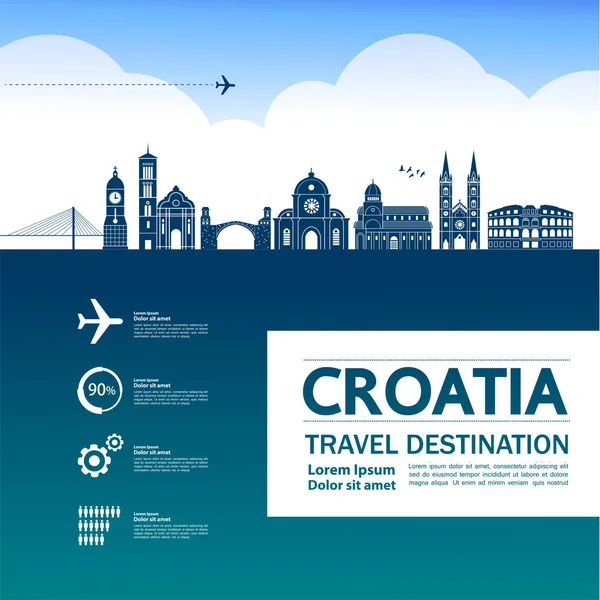 Croacia Viaje Destino Vector Ilustración — Vector de stock