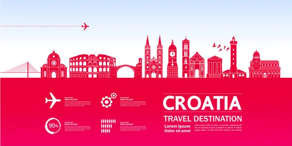 Croacia Viaje Destino Vector Ilustración — Vector de stock