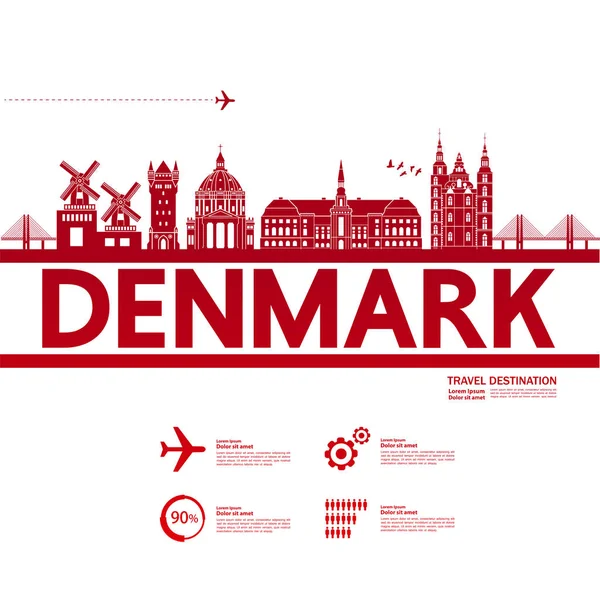 Danimarka Seyahat Hedef Vektör Illüstrasyon — Stok Vektör