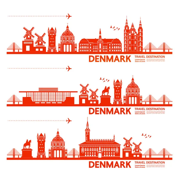 Dinamarca Viagem Destino Vetor Ilustração —  Vetores de Stock