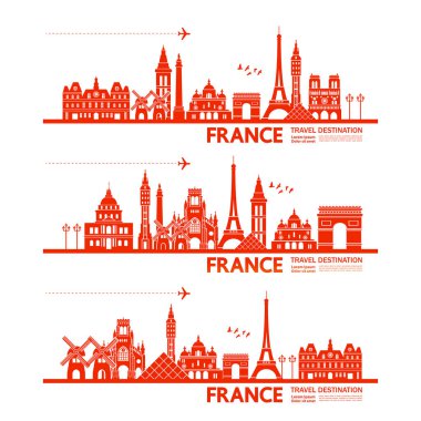 Fransa seyahat hedef vektör çizim.