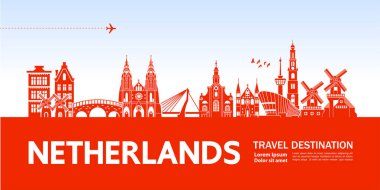 Hollanda seyahat hedef vektör çizim.