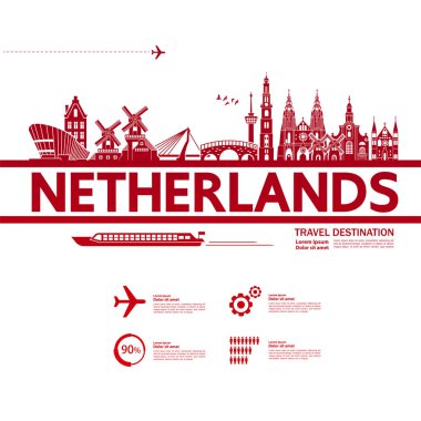 Hollanda seyahat hedef vektör çizim.