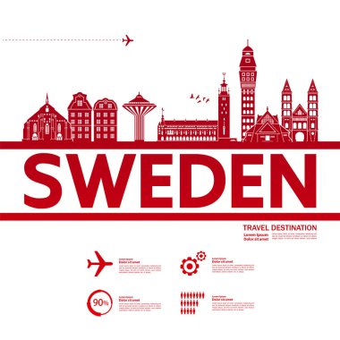 İsveç seyahat hedef vektör çizim.