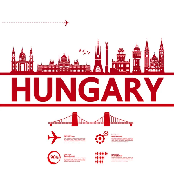 Hungría Viaje Destino Vector Ilustración — Archivo Imágenes Vectoriales