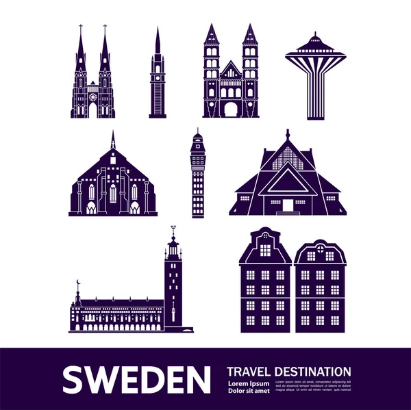 Svédország Utazási Cél Vektoros Illusztráció — Stock Vector
