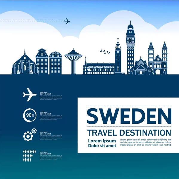 Svédország Utazási Cél Vektoros Illusztráció — Stock Vector