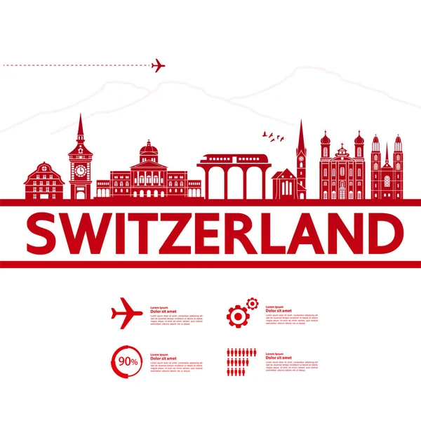 Sviçre Seyahat Hedef Vektör Çizim — Stok Vektör