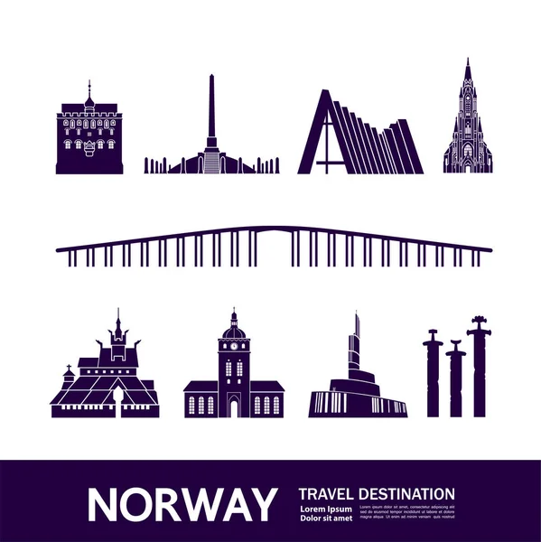 Noruega Viaje Destino Vector Ilustración — Vector de stock