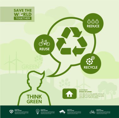 Yeşil ekoloji vektörü illüstrasyonuyla birlikte dünyayı kurtarın.