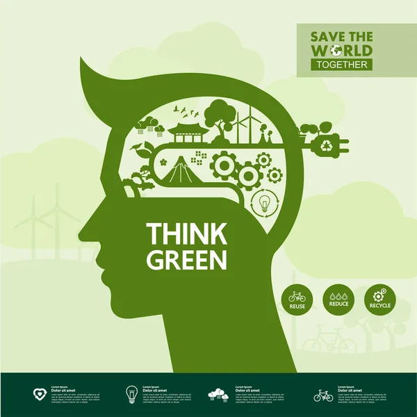 緑の生態ベクトル図を一緒に世界を救う — ストックベクタ