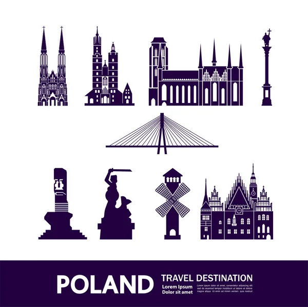 Polonya Seyahat Hedef Grand Vektör Illüstrasyon — Stok Vektör