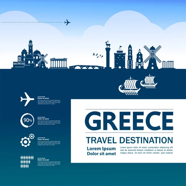Grecia Viaje Destino Gran Vector Ilustración — Vector de stock