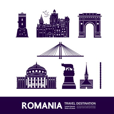 Romanya seyahat hedef grand vektör illüstrasyon.