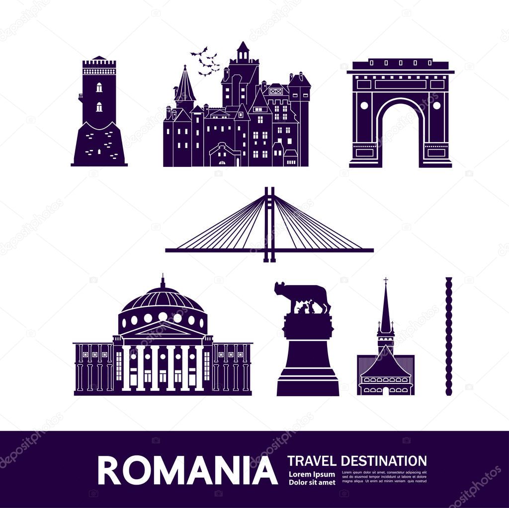 Romania travel destination grand vector illustration.