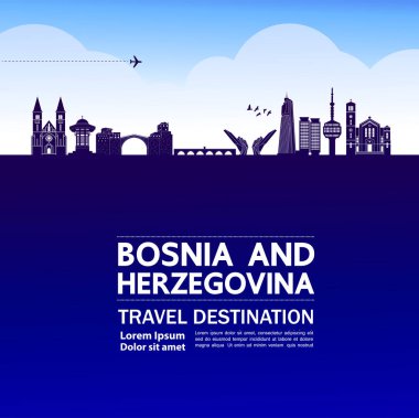 Bosna-Hersek seyahat hedef grand vektör illüstrasyon.