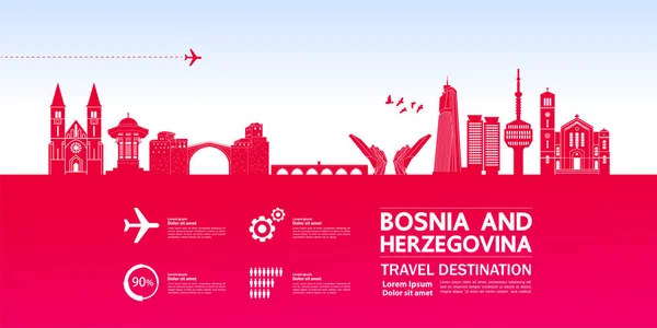 Ilustrasi Grand Vektor Tujuan Perjalanan Bosnia Dan Herzegovina - Stok Vektor