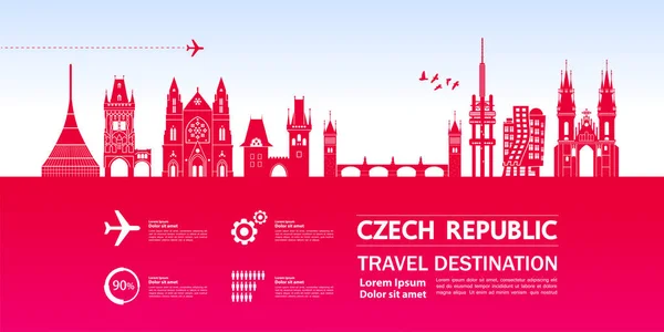 捷克共和国旅游目的地大矢量插图 — 图库矢量图片