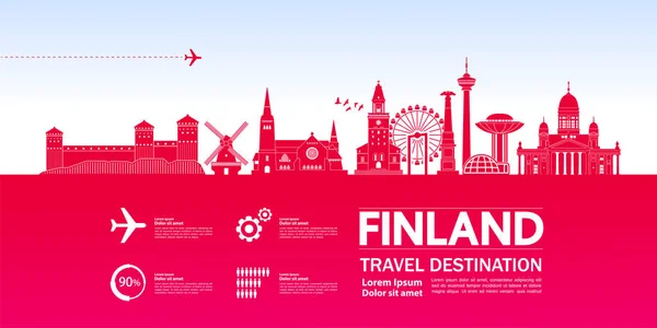 芬兰旅游目的地大矢量插图 — 图库矢量图片