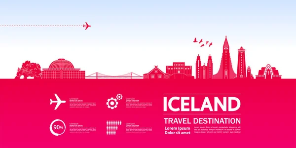 Ilustrasi Vektor Besar Tujuan Perjalanan Islandia - Stok Vektor