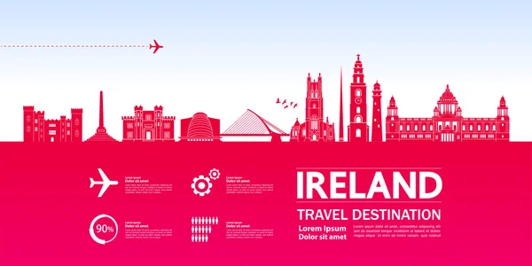 Ιρλανδία Ταξιδιωτικό Προορισμό Μεγάλη Απεικόνιση Διάνυσμα — Διανυσματικό Αρχείο
