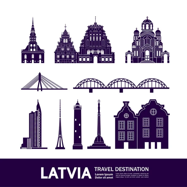 Letonya Seyahat Hedef Grand Vektör Illüstrasyon — Stok Vektör