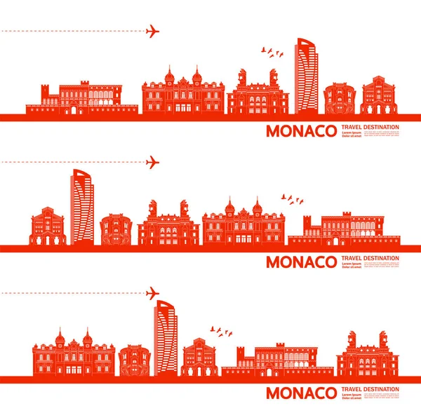摩纳哥旅游目的地大矢量插图 — 图库矢量图片