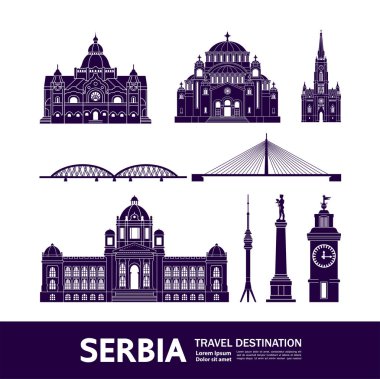 Sırbistan seyahat hedef grand vektör illüstrasyon.