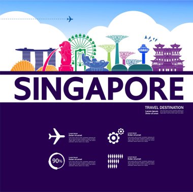 Singapur seyahat hedef büyük vektör illüstrasyon.