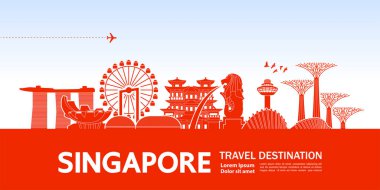 Singapur seyahat hedef büyük vektör illüstrasyon.