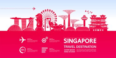 Singapur seyahat hedef büyük vektör illüstrasyon.
