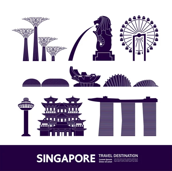 Singapore Travel Destination Grand Vector Illustration — Stock Vector