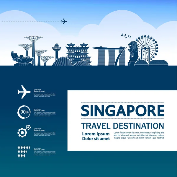 Singapur Travel Cíl Velký Vektor Ilustrace — Stockový vektor