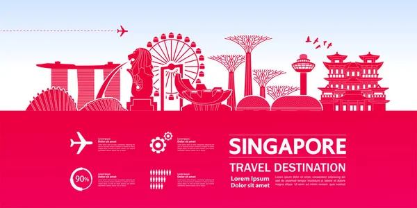 Singapore Travel Destination Grand Vector Illustration — Stock Vector