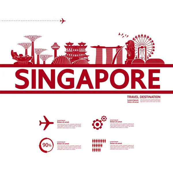 Singapore Travel Destination Grand Vector Illustration — Stock Vector